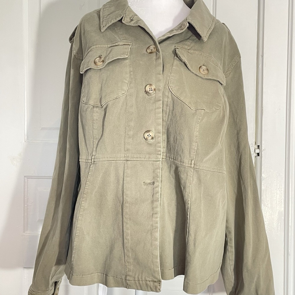 Torrid Womens Olive Green Cotton Twill Military Field Jacket Plus Size 1 1X - Picture 2 of 6